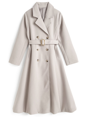 ベルト付きフェイクウールフレアロングコート