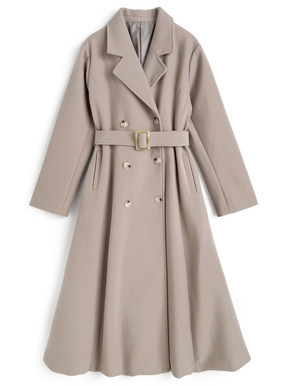 ベルト付きフェイクウールフレアロングコート