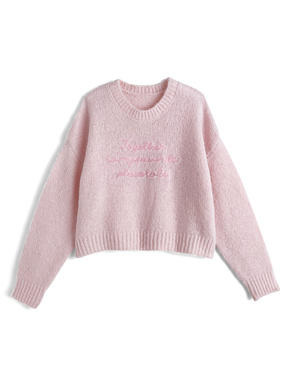 コードロゴ刺繍ブークレニットトップス