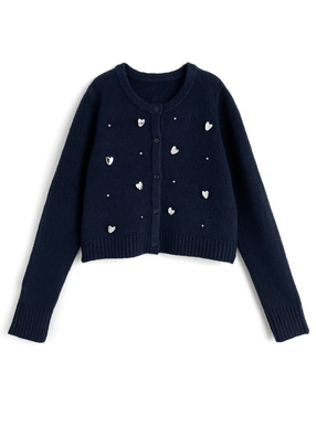 ハートビジューニットカーディガン