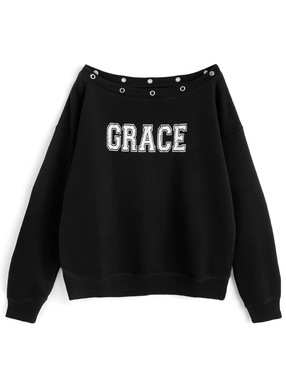 ハトメオフショルダーロゴスウェットトップス