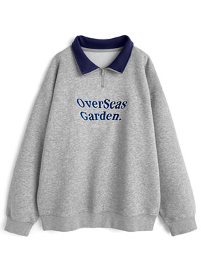 配色カラーハーフジップロゴ刺繍スウェットトップス