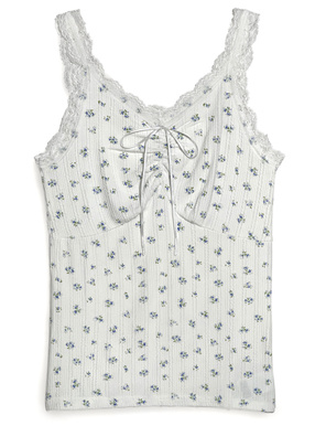 小花柄レースリボンタンクトップ