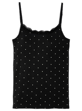 カップ付きドット柄レースキャミソール