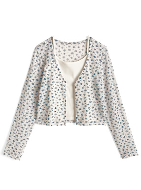 小花柄カーディガン×キャミソールアンサンブル