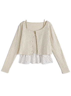 小花柄カーディガン×キャミソールアンサンブル