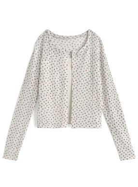 小花柄透かし編みカーディガン×キャミソールアンサンブル