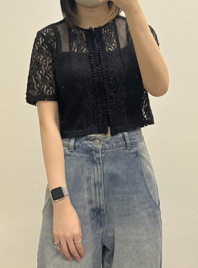 メッシュ×レースカーディガン