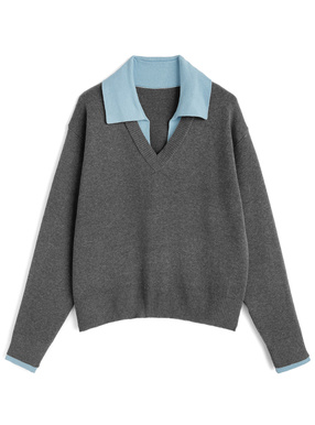 配色レイヤード風スキッパーニットトップス