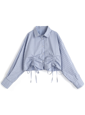 ストライプ柄ドロストリボンシャツ