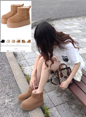 厚底フェイクムートンブーツ