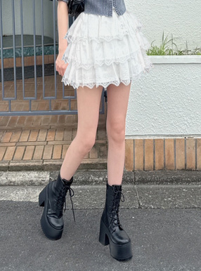 レースアップ厚底ミドルブーツ