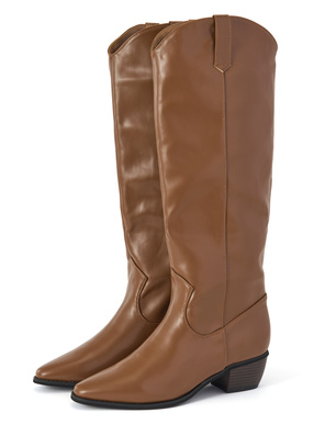 ウッドヒールレザーロングブーツ