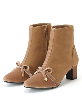 スエードベロアリボンショートブーツ