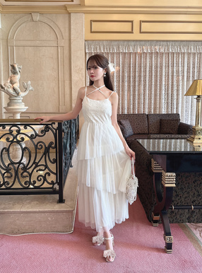 リボンオーガンジーフリルサンダル