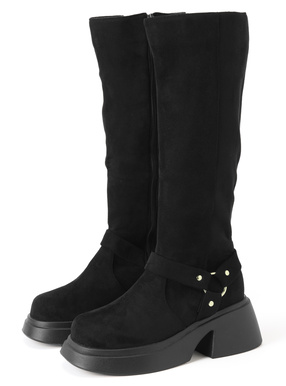 ベルトスエードロングブーツ