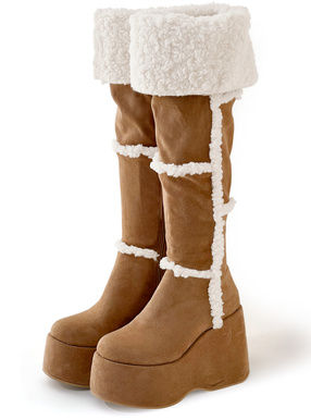 厚底ムートンニーハイブーツ