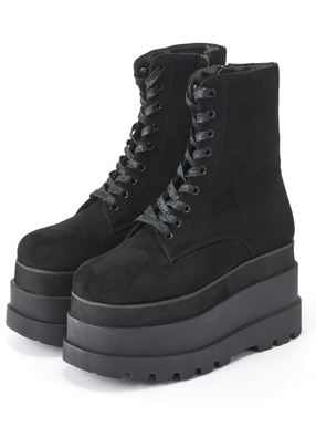 厚底レースアップスエードショートブーツ