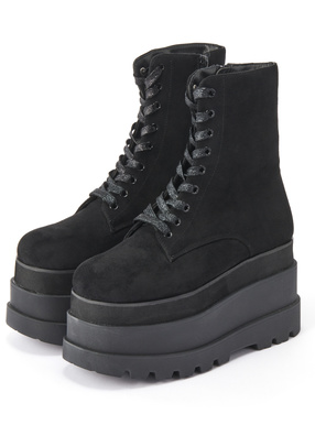 厚底レースアップスエードショートブーツ