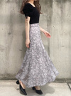 花柄刺繍楊柳シフォンフレアスカート